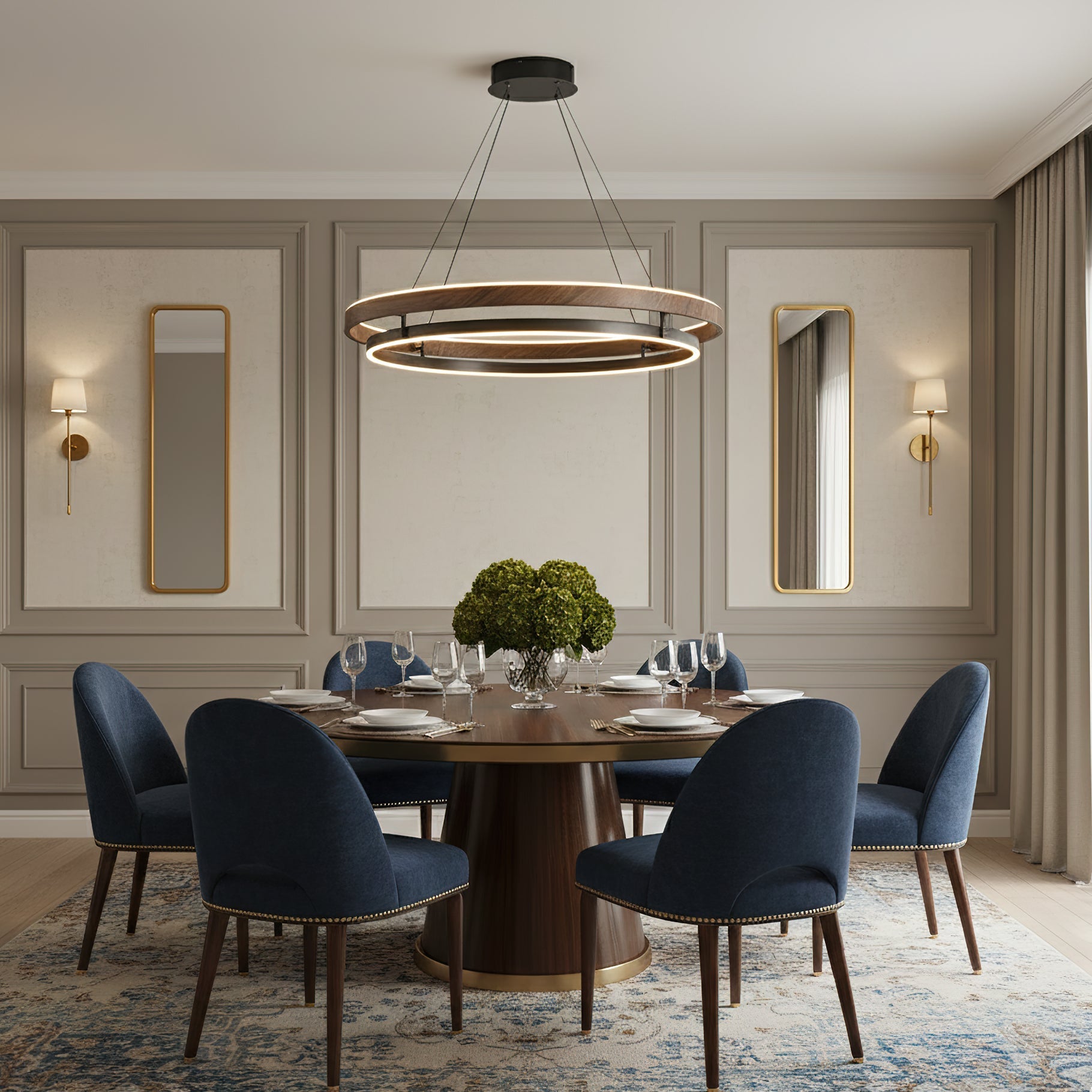 Lustre LED Bois Rond Japonais