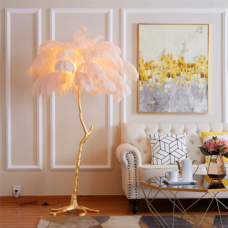 Lampadaire Fleur Plumes Coloré