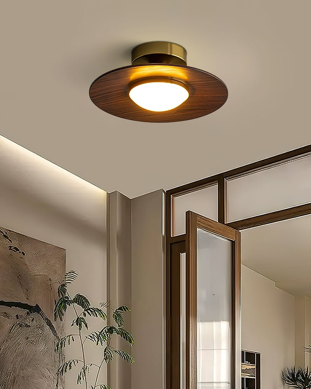 Plafonnier LED Bois & Or – Design Japonais Compact, Olav