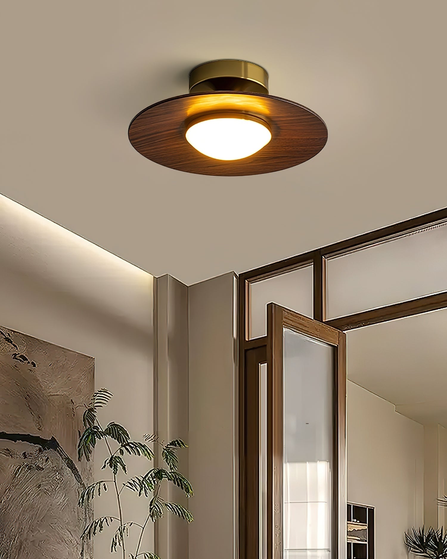 Plafonnier LED Bois & Or – Design Japonais Compact, Olav