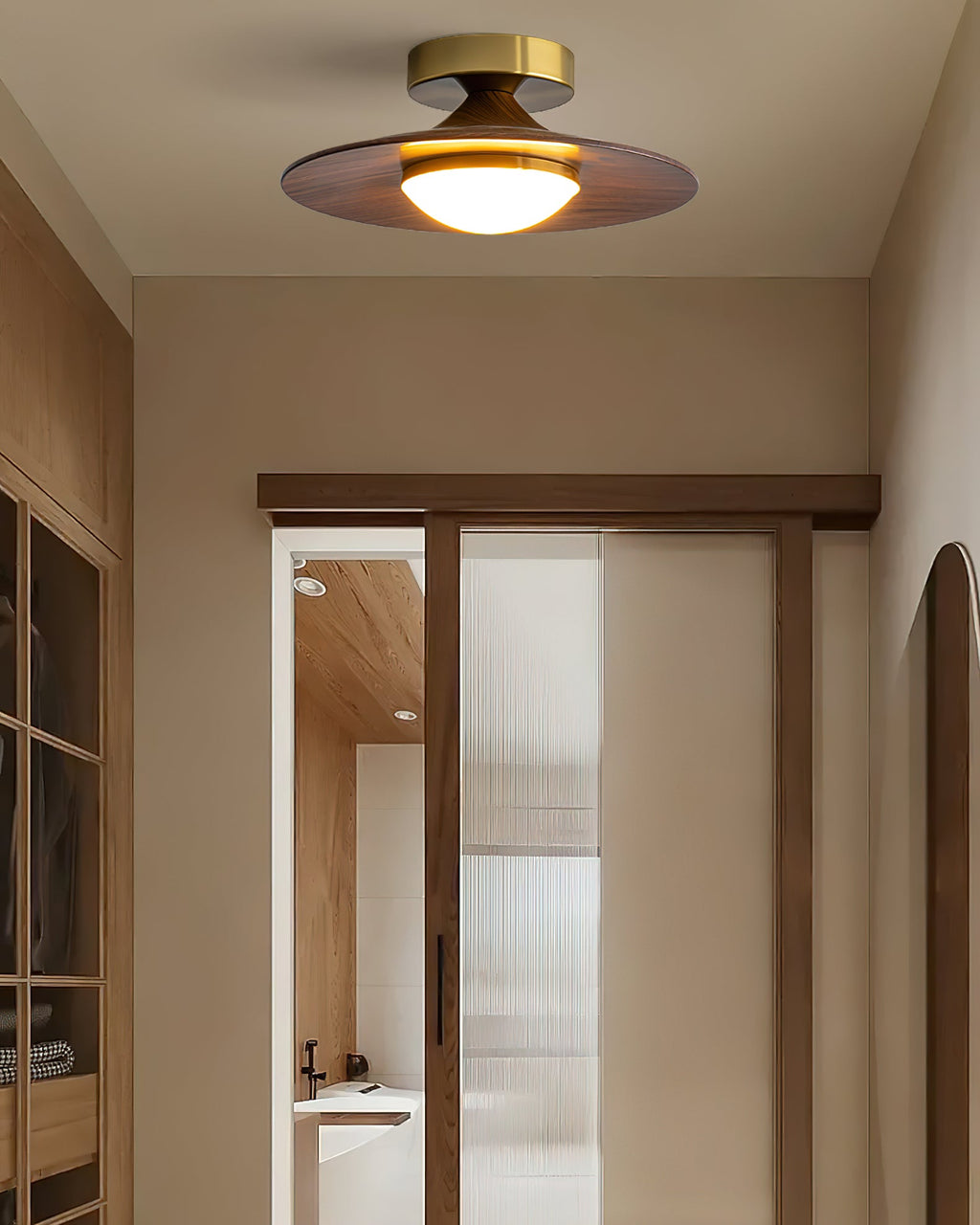 Plafonnier LED Bois & Or – Design Japonais Compact, Olav
