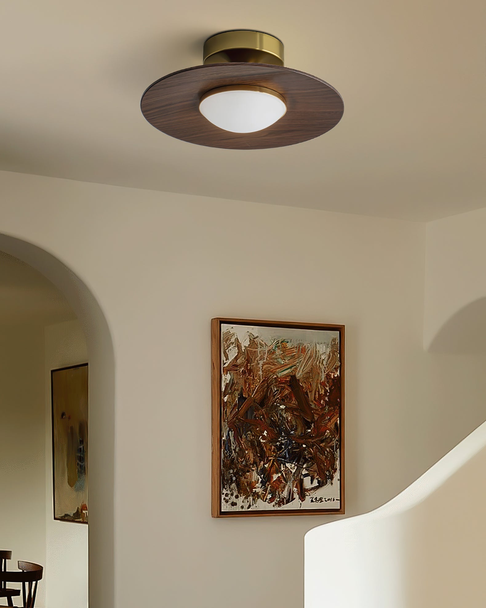 Plafonnier LED Bois & Or – Design Japonais Compact, Olav