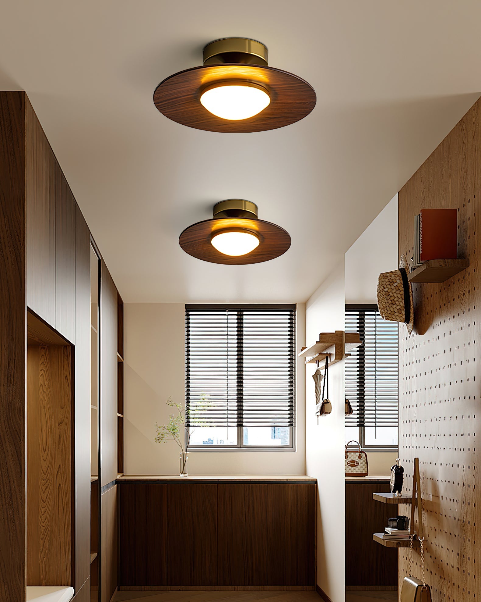 Plafonnier LED Bois & Or – Design Japonais Compact, Olav
