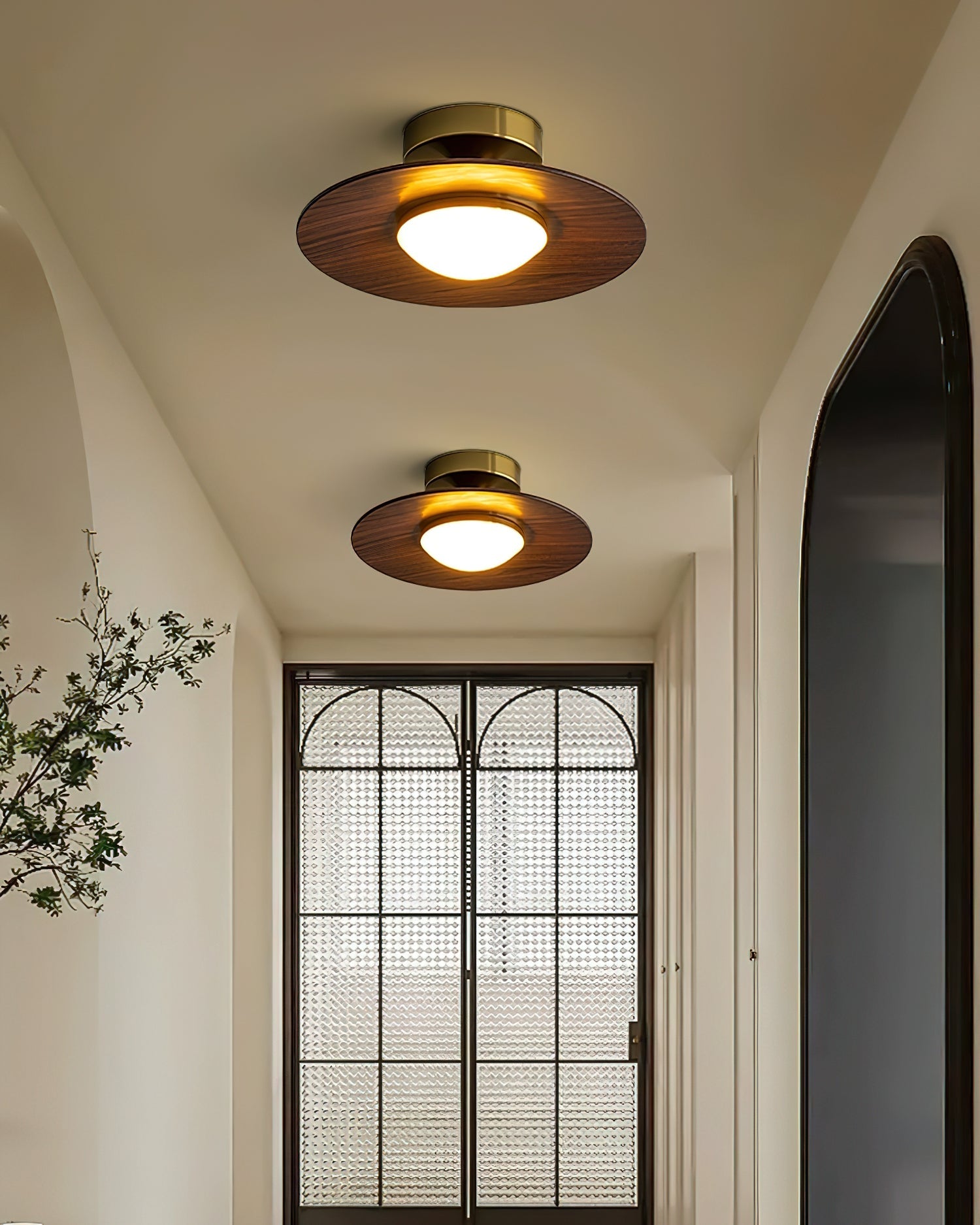 Plafonnier LED Bois & Or – Design Japonais Compact, Olav
