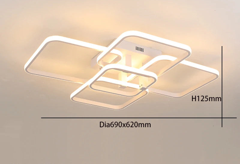 Plafonnier architectural avec cadres lumineux elegants.