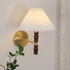 Applique Murale Noyer & Tissu Plissé Vintage
