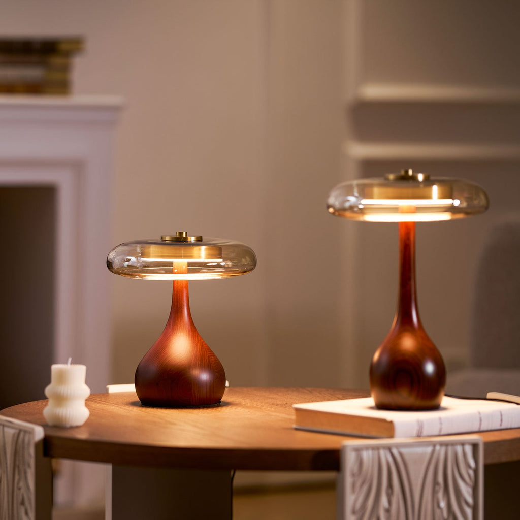 Lampe de Table Verre & Bois – Design Luxe Dimmable, Andi