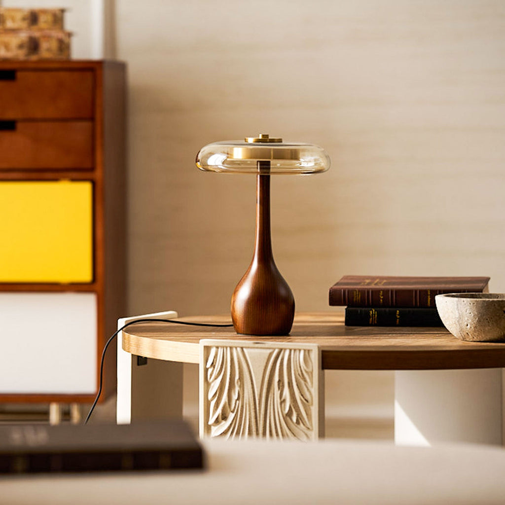 Lampe de Table Verre & Bois – Design Luxe Dimmable, Andi