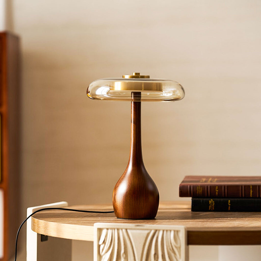 Lampe de Table Verre & Bois – Design Luxe Dimmable, Andi