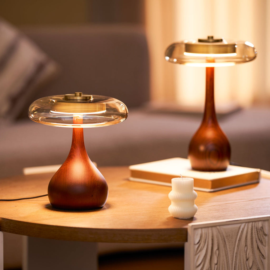Lampe de Table Verre & Bois – Design Luxe Dimmable, Andi