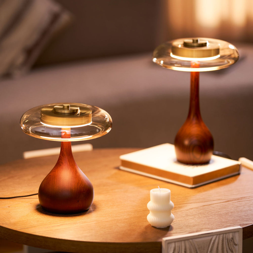 Lampe de Table Verre & Bois – Design Luxe Dimmable, Andi
