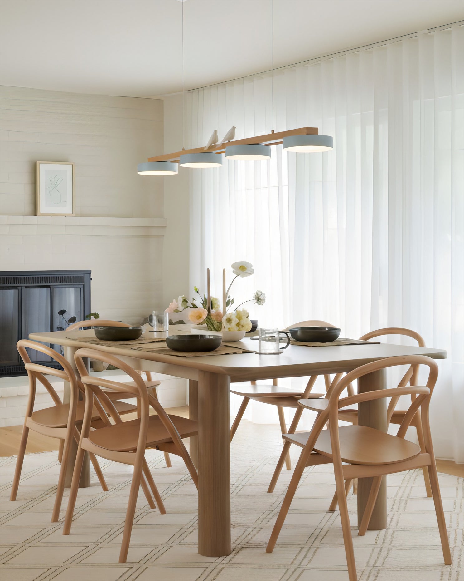 Lustre Bois Oiseau Rectangulaire – Design Naturel Scandinave, Sienna Long