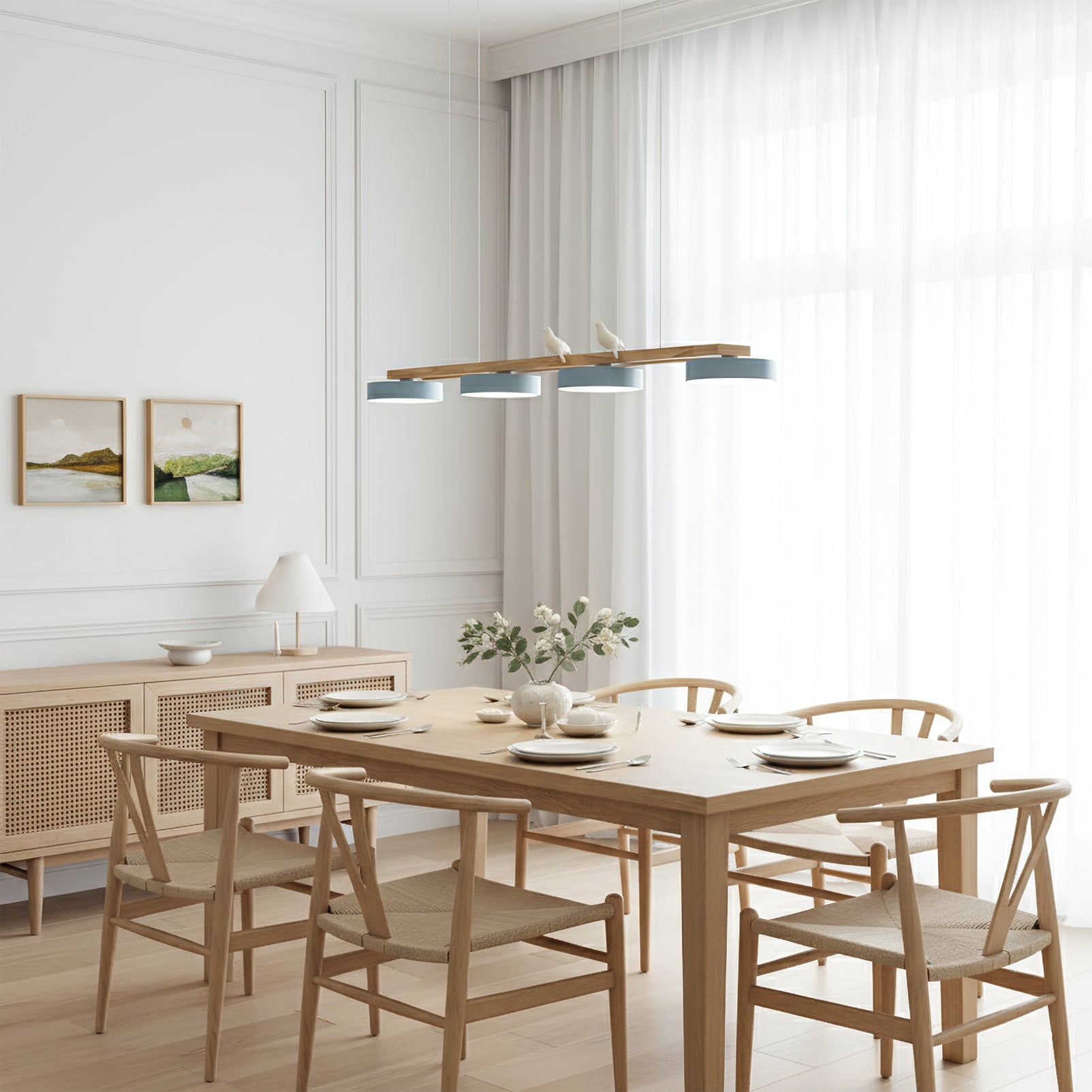 Lustre Bois Oiseau Rectangulaire – Design Naturel Scandinave, Sienna Long