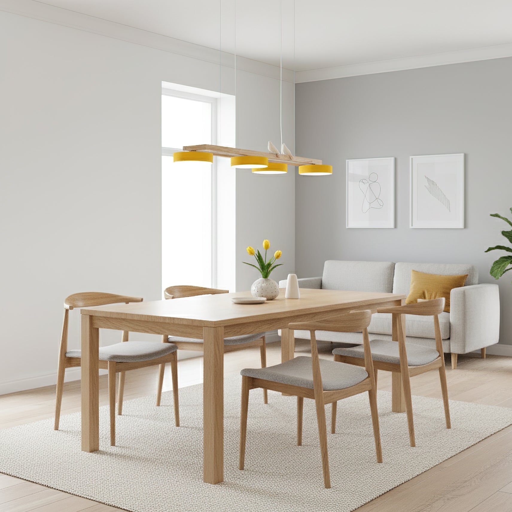 Lustre Bois Oiseau Rectangulaire – Design Naturel Scandinave, Sienna Long