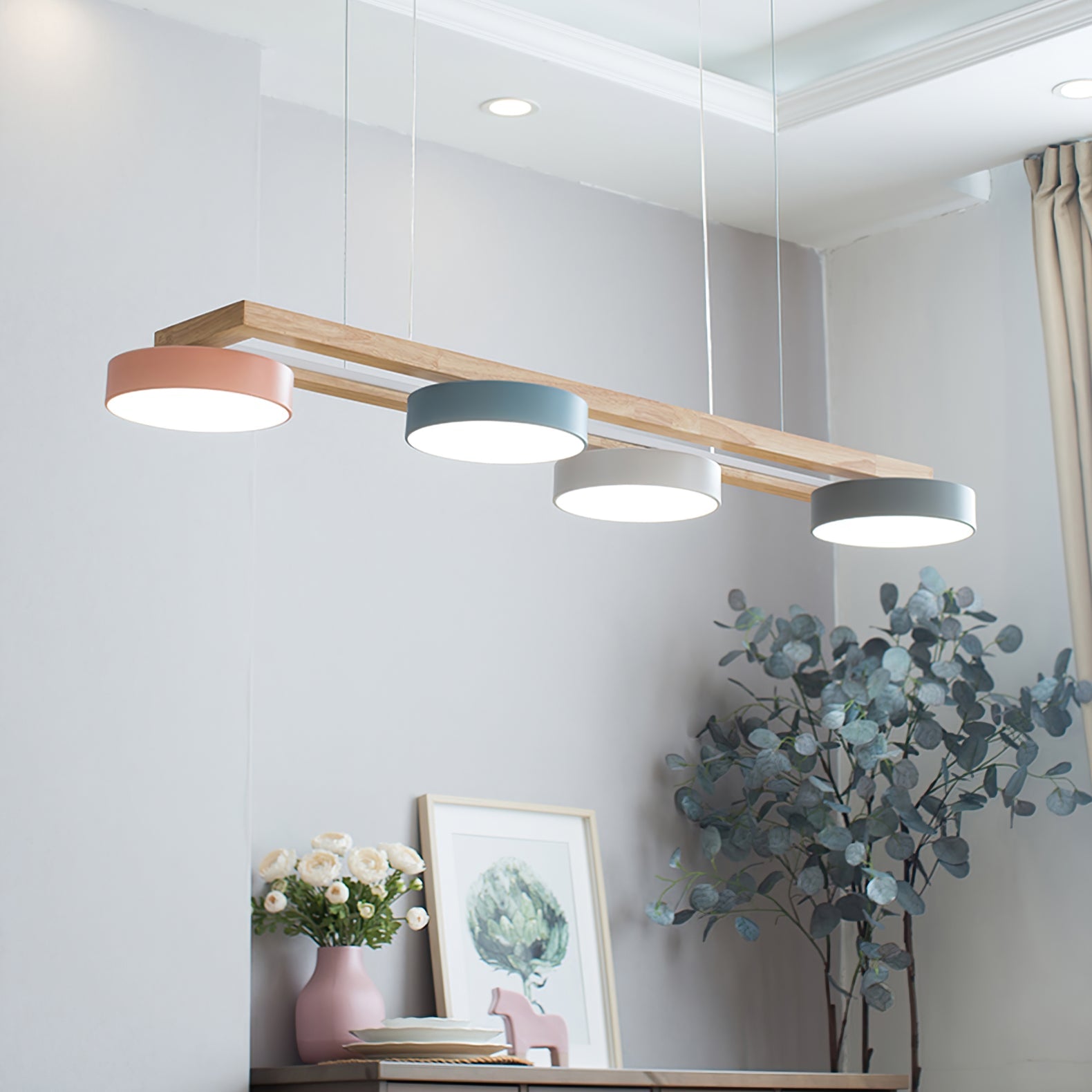 Lustre Bois Oiseau Rectangulaire – Design Naturel Scandinave, Sienna Long