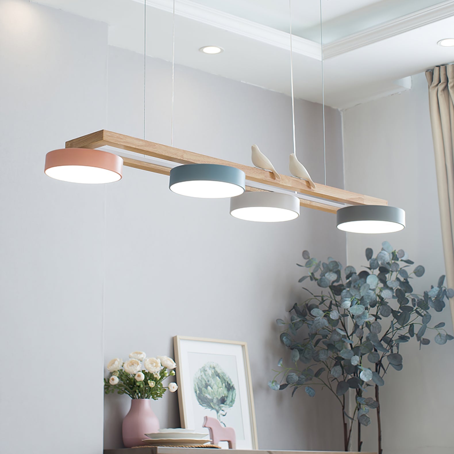 Lustre Bois Oiseau Rectangulaire – Design Naturel Scandinave, Sienna Long