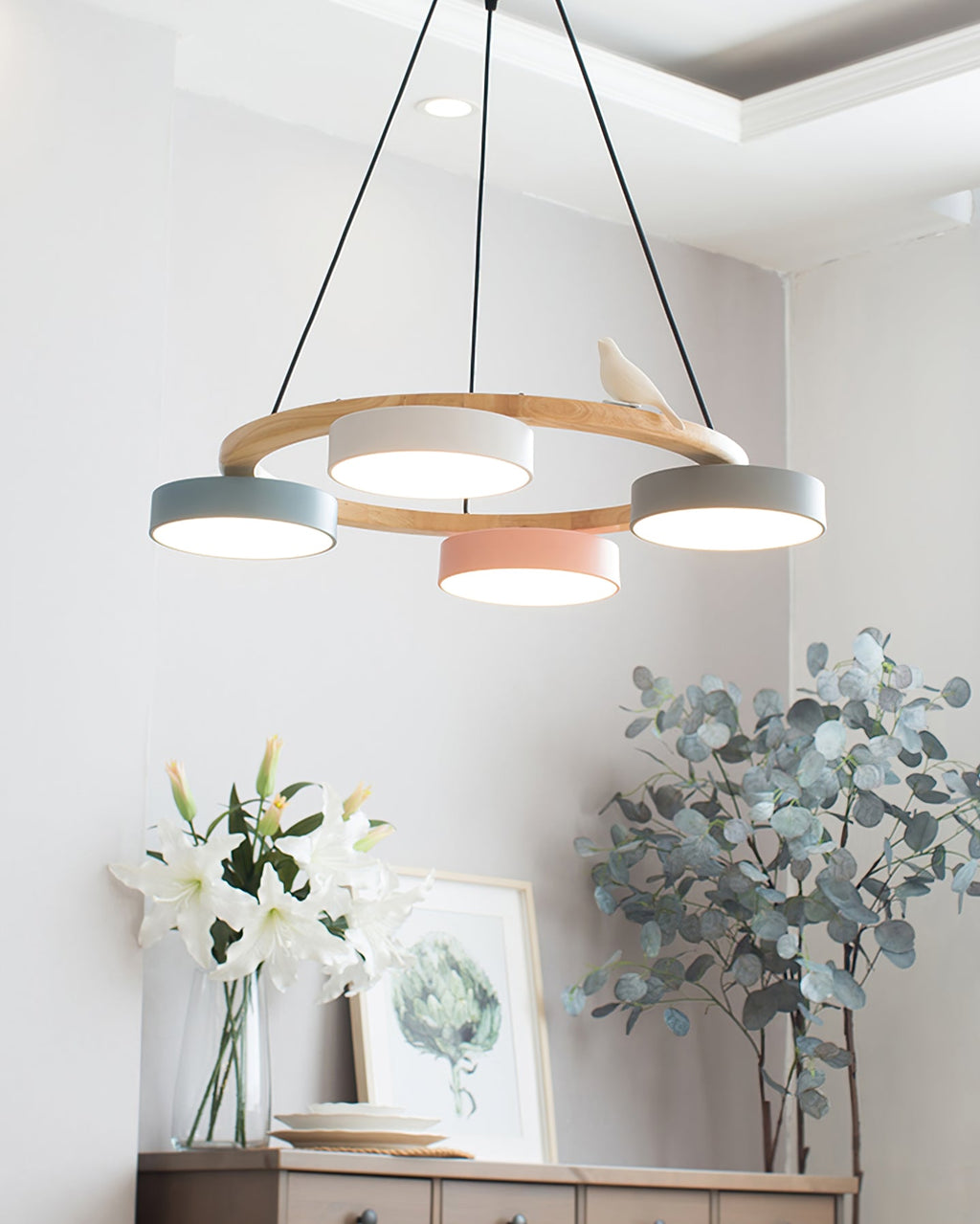 Lustre Bois Oiseau Rond – Design Naturel Scandinave, Sienna