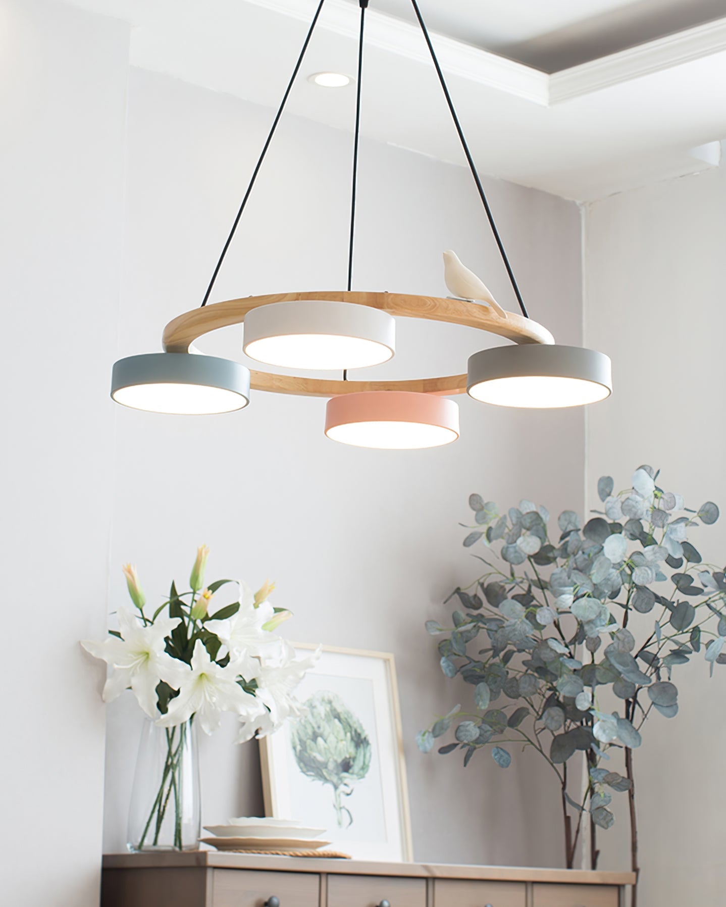 Lustre Bois Oiseau Rond – Design Naturel Scandinave, Sienna