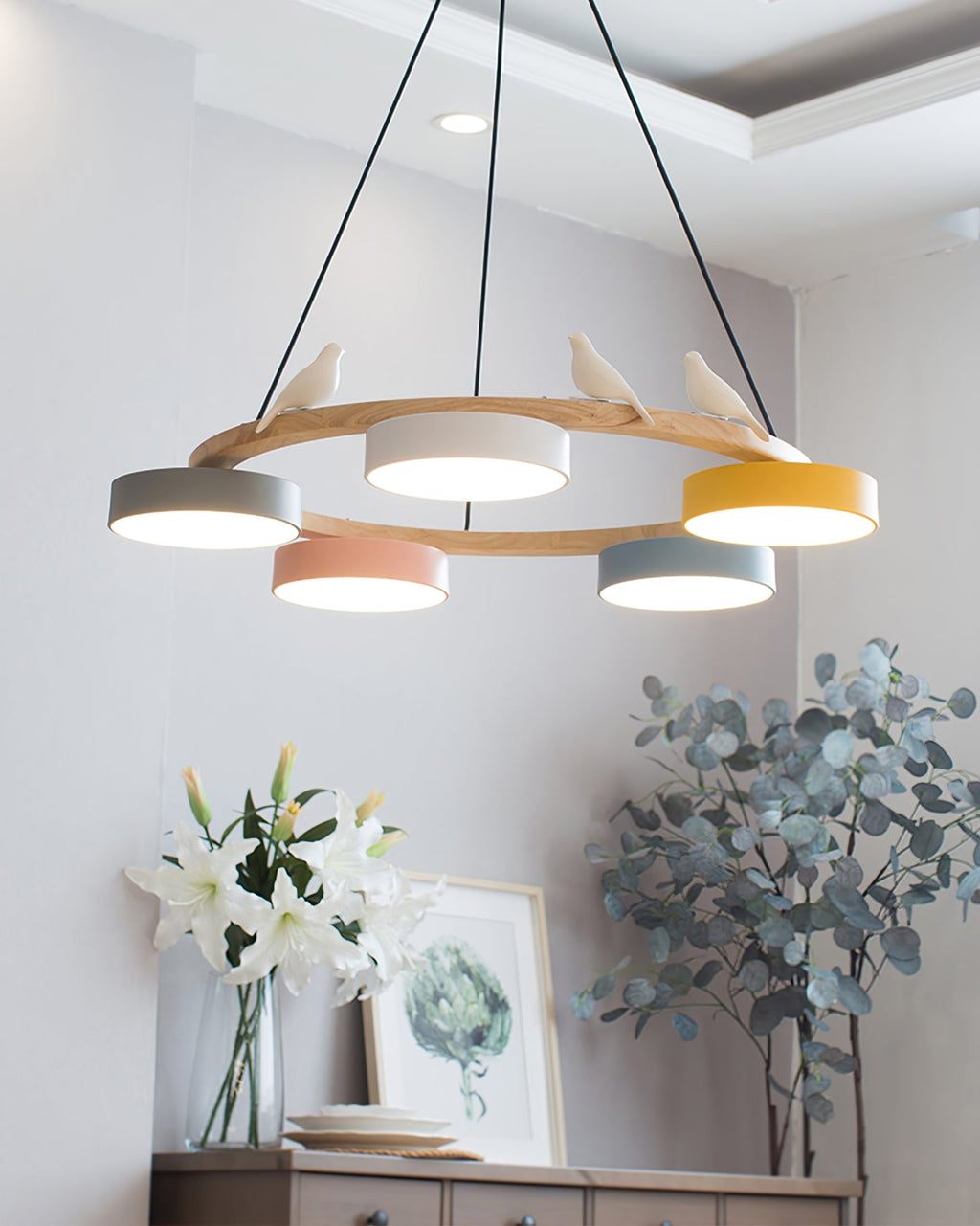 Lustre Bois Oiseau Rond – Design Naturel Scandinave, Sienna