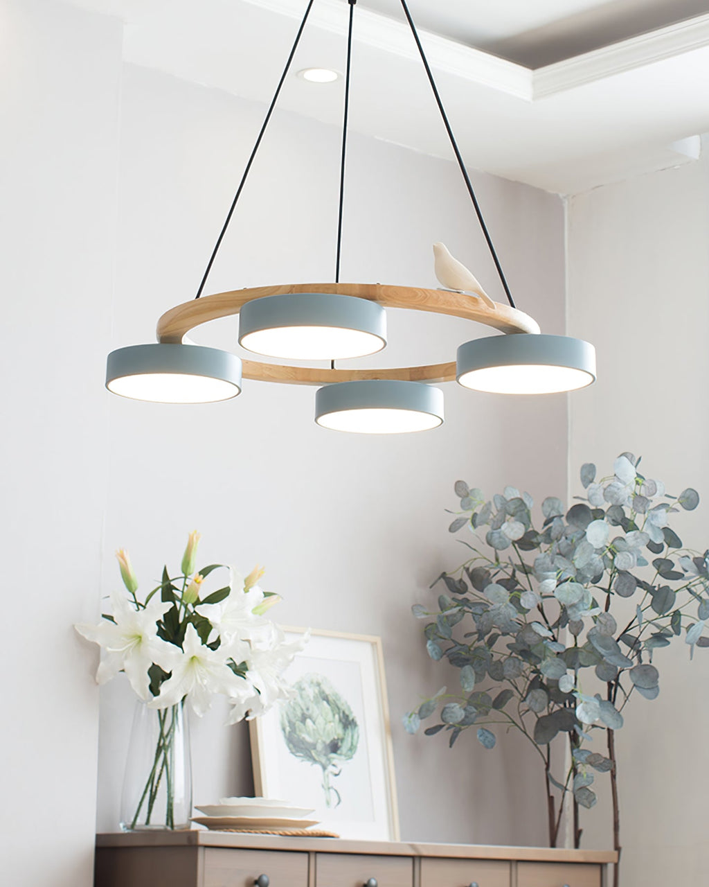 Lustre Bois Oiseau Rond – Design Naturel Scandinave, Sienna