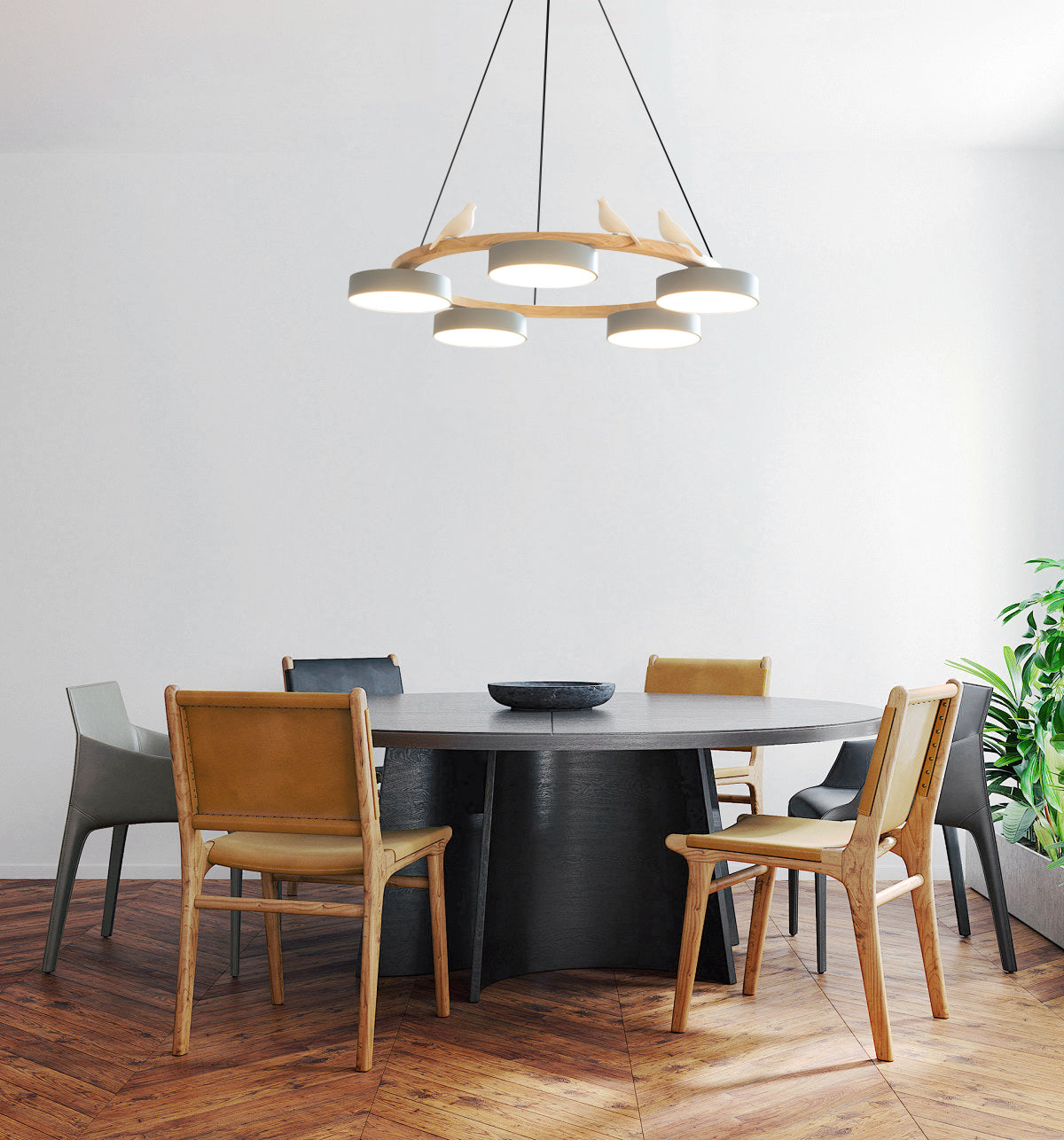 Lustre Bois Oiseau Rond – Design Naturel Scandinave, Sienna