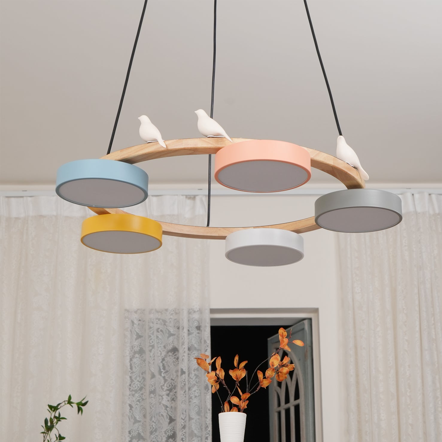 Lustre Bois Oiseau Rond – Design Naturel Scandinave, Sienna