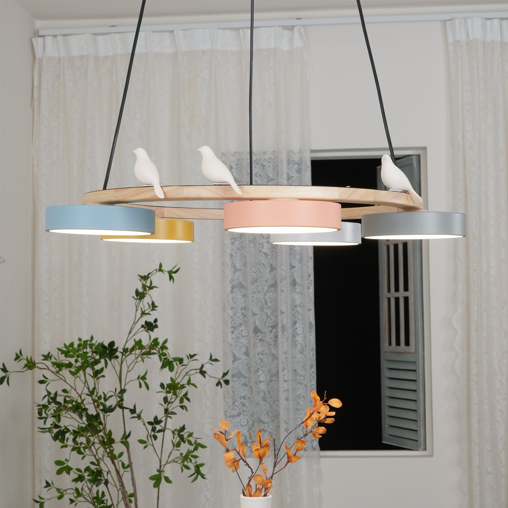 Lustre Bois Oiseau Rond – Design Naturel Scandinave, Sienna