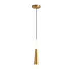 Suspension doree minimaliste avec abat-jour conique en aluminium.