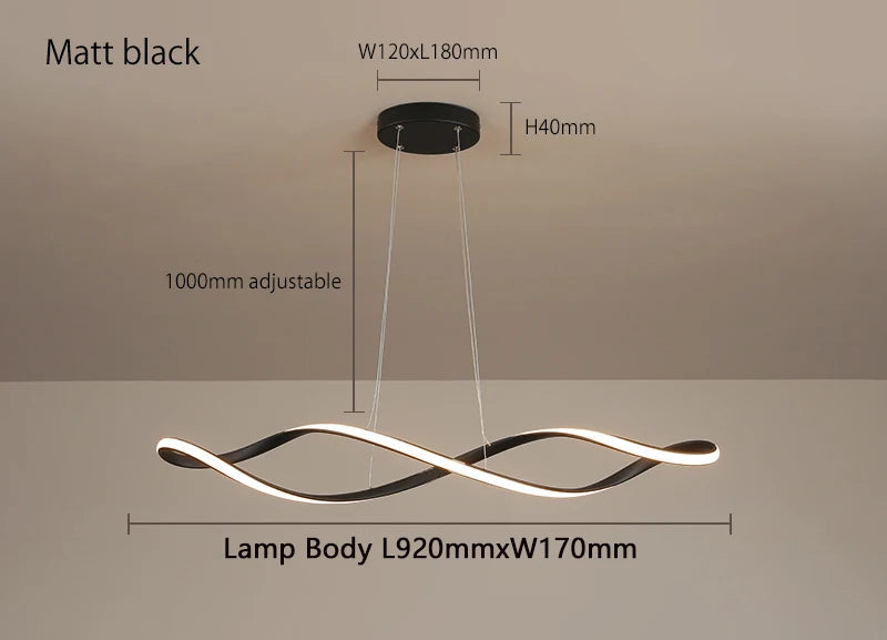 Suspension LED noir minimaliste en aluminium.