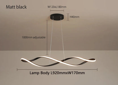 Suspension LED noir minimaliste en aluminium.