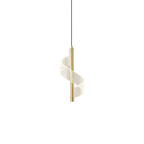 Suspension spirale dorée avec diffuseur acrylique lumineux.