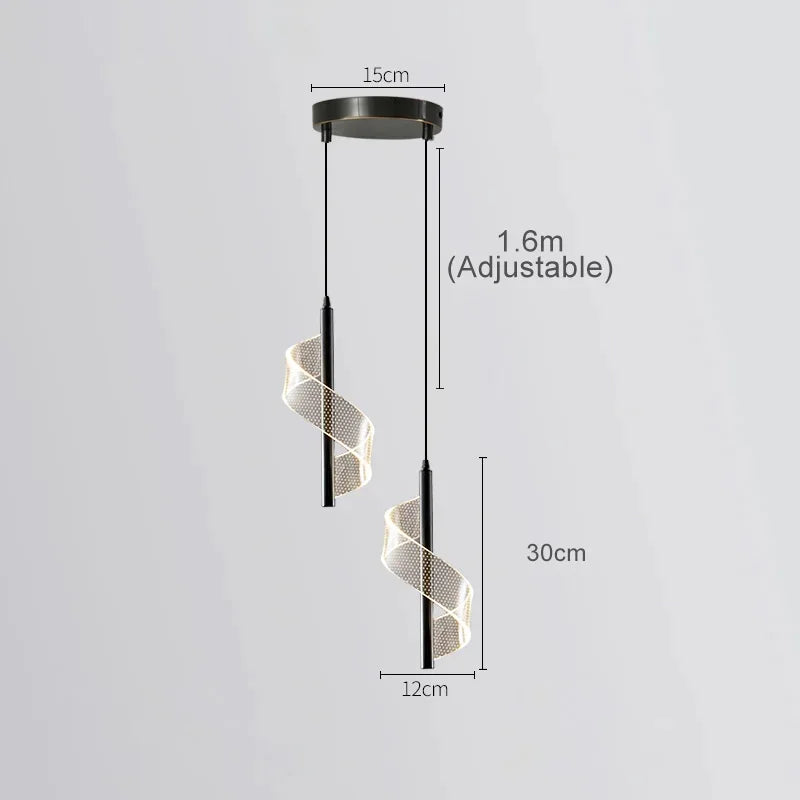 Suspension LED torsade pour ambiance contemporaine.