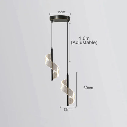 Suspension LED torsade pour ambiance contemporaine.