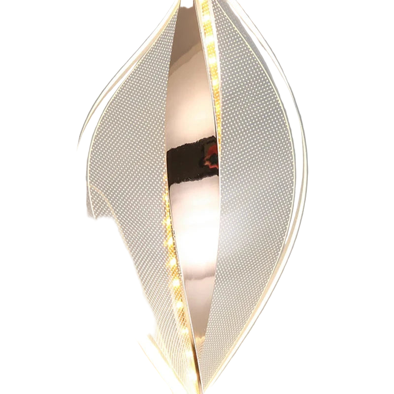 Suspension geometrique en acrylique dore diffusant une lumiere douce.