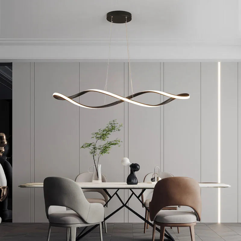 Suspension ondulee design diffuse une lumiere uniforme.