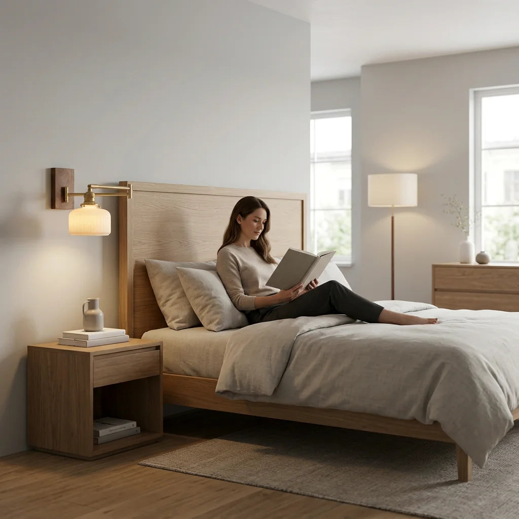 Applique Murale Alden en chevet chambre avec persona