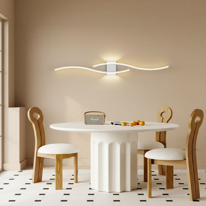 Version blanche de l’applique LED Verano aux courbes lumineuses minimalistes.