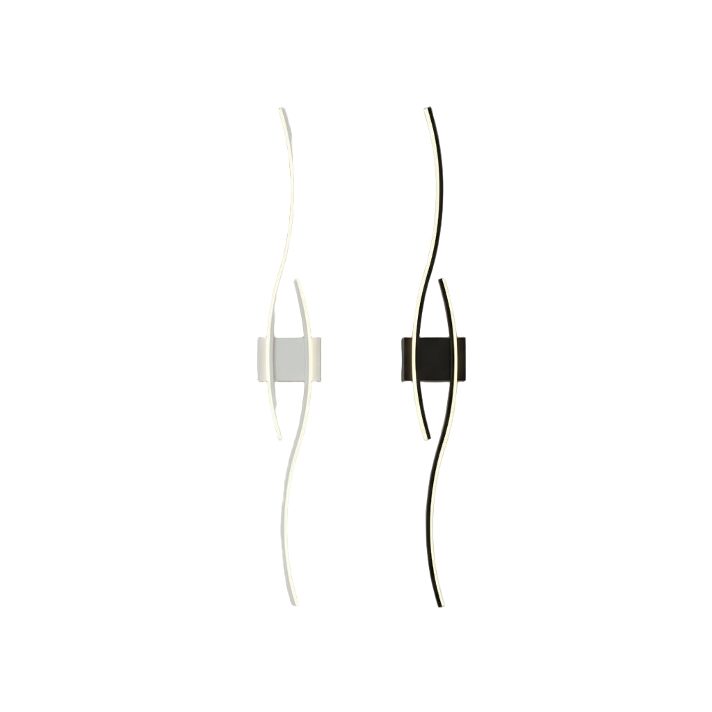 Appliques murales LED Verano avec courbes lumineuses noires et blanches.