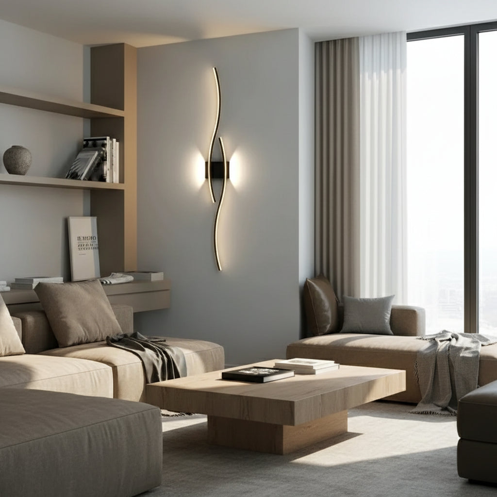 Applique murale LED Verano noire avec design ondulé moderne.