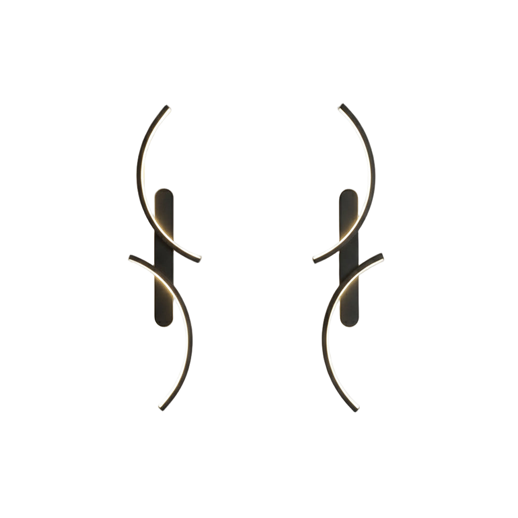 Deux appliques LED design courbé moderne en métal noir.