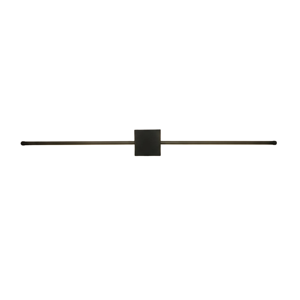 Applique LED linéaire noire installée au-dessus d’un lit dans une chambre moderne.