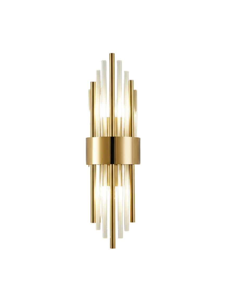 Applique murale LED en cristal vue de face, design moderne haut de gamme.