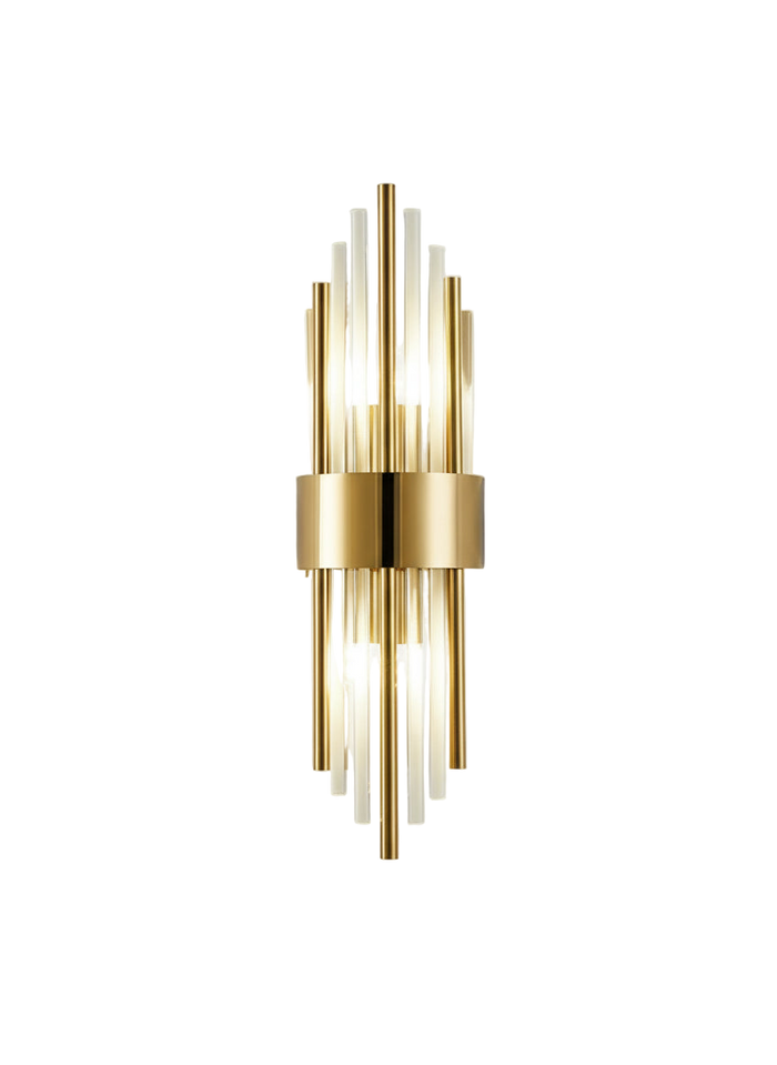 Applique murale LED en cristal vue de face, design moderne haut de gamme.