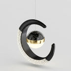 Suspension LED lune cristal or noir design élégant moderne salon