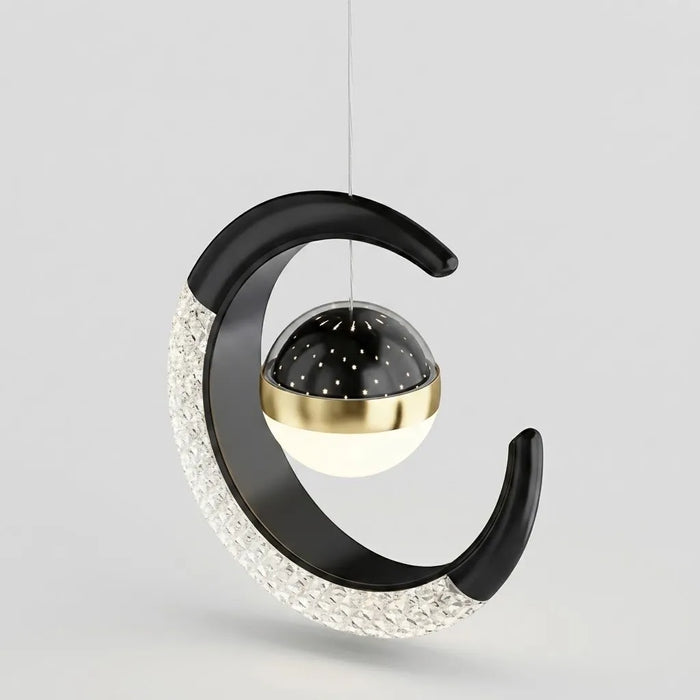 Suspension LED lune cristal or noir design élégant moderne salon