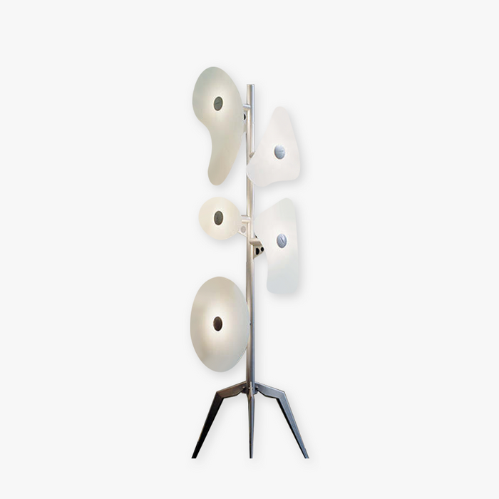 Lampadaire géométrique métal résine multicolore sculptural salon