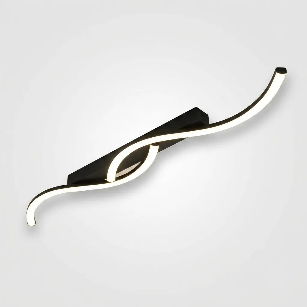 Plafonnier LED Ligne Ondulée métal noir design minimaliste moderne