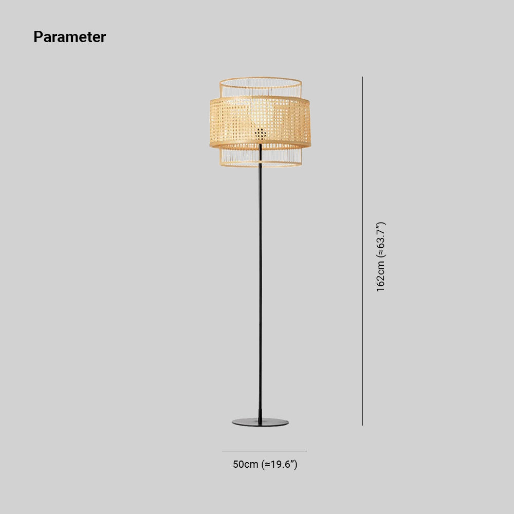Lampadaire Rotin Anneaux Triple Bohème