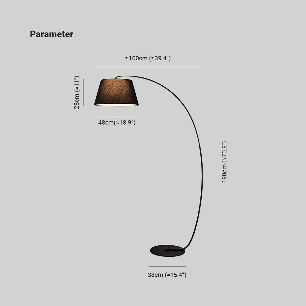Lampadaire Arche Moderne, Métal/Tissu, Noir