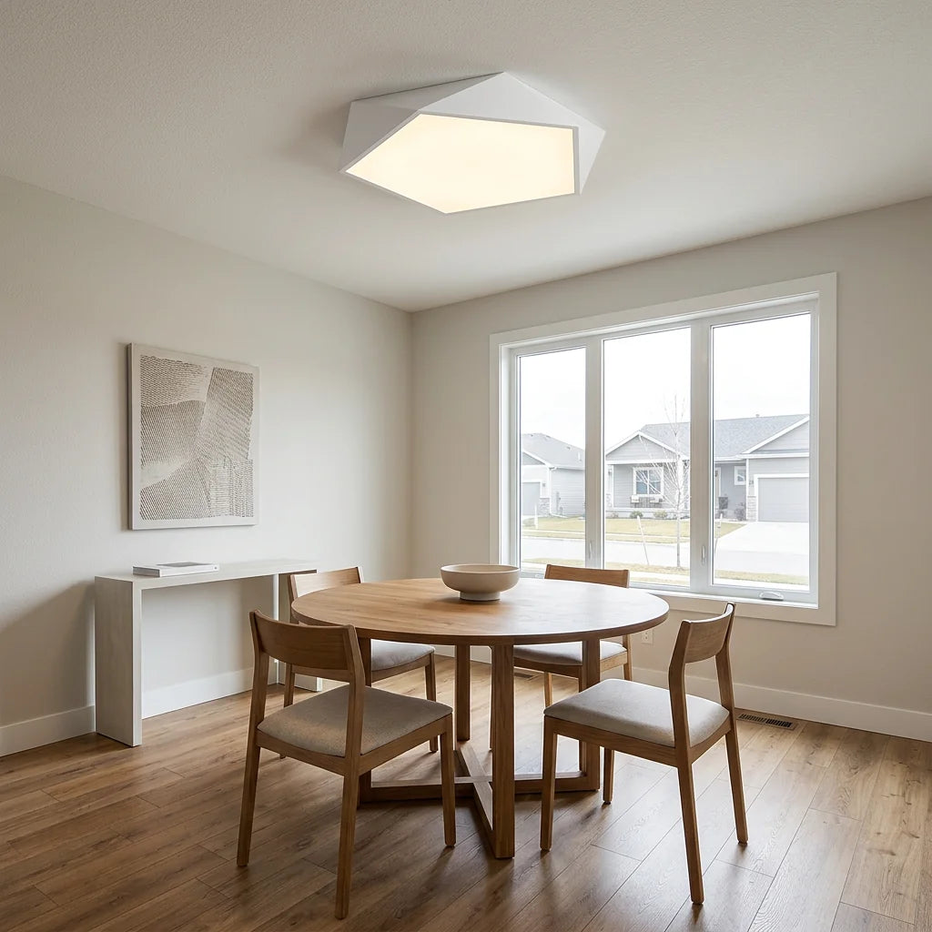 Plafonnier Géokolor dans une salle à manger, Blanc